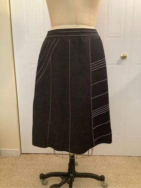 Russell Kemp Black Linen Midi Skirt with White Contrast Stitching